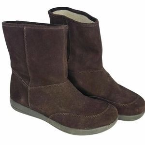 Easy Spirit Boots Suede Leather Brown Mid Calf 7.5 Comfort Fleece Lined Booties